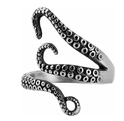 Oktopus Tentalke Ring Miniblings Fingerring verstellbar Tintenfisch Krake silber