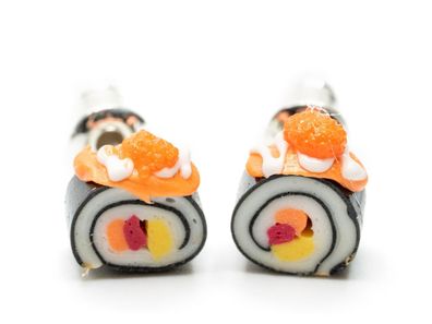 Sushi Ohrstecker Stecker Miniblings Ohrringe Handarbeit Japan Fisch Rolle Maki A