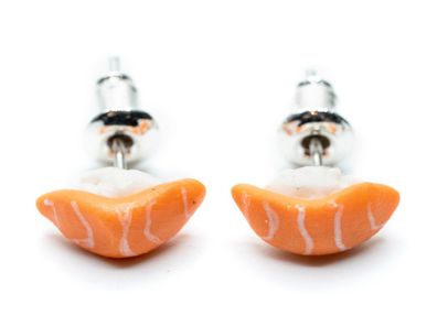 Sushi Ohrstecker Stecker Miniblings Ohrringe Handarbeit Japan Lachs Nigiri C