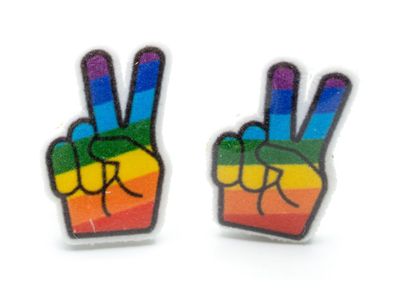 Peace Zeichen Ohrstecker Stecker Miniblings Frieden Regenbogen Pride bunt LGBTQ+