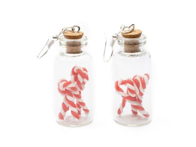 Zuckerstangen Flaschenpost Ohrringe Miniblings Hänger Glas Weihnachten rot weiß