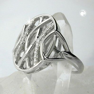 Ring 20mm mit vielen Zirkonias glänzend rhodiniert Silber 925