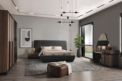 Schlafzimmer Bett 2x Nachttisch Design Komplett Set Betten braun 5tlg