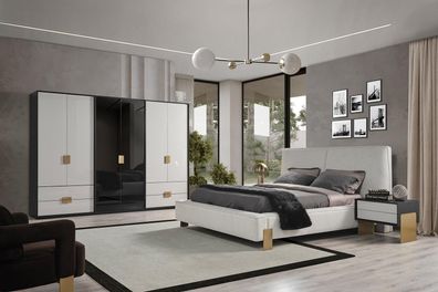 Schlafzimmer Set Bett 2x Nachttische Kleiderschrank Luxus neu 4tlg. Holz