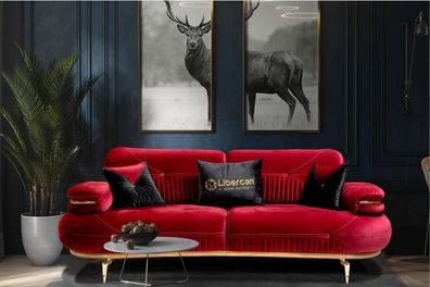 Exklusives 3-Sitzer-Sofa Stoffsitz moderne Textilmöbel rote Farbe neu