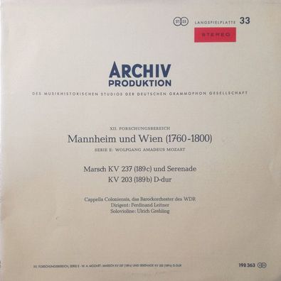 Archiv Produktion 198 363 - Marsch KV 237 (189c) und Serenade KV 203 (189b) D-du