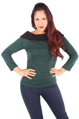 Streifen Rockabilly Carmen Kragen Shirt Longsleeve Sweater grün-schwarz