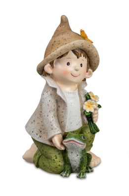 Deko Wichtel Kind Figur Junge mit Frosch Tier Garten Mädchen Skulptur Zwerg