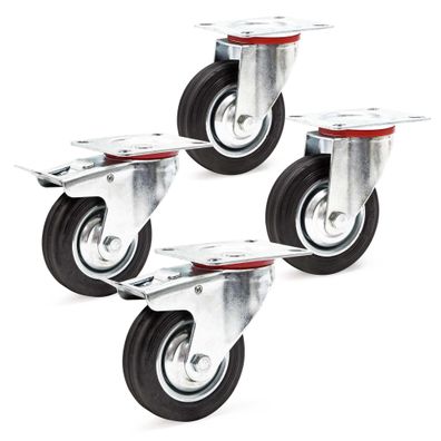 Transportrolle Set 2x Doppelstopp-Lenkrolle 2x Lenkrolle Vollgummirad 100mm 70kg