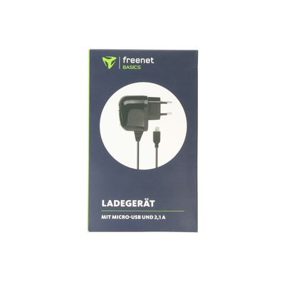 freenet Basics Ladegerät 2.1A integriertes Micro-USB-Kabel schwarz