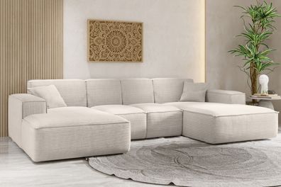 Ecksofa, Eckcouch U form, Wohnzimmer Couch Large 342cm SIENA stoff Poso Creme