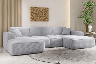 Ecksofa, Eckcouch U form, Wohnzimmer Couch Large 342cm SIENA stoff Poso Grau