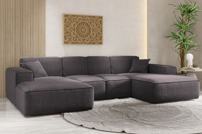 Ecksofa, Eckcouch U form, Wohnzimmer Couch Large 342cm SIENA stoff Poso Dunkelgrau