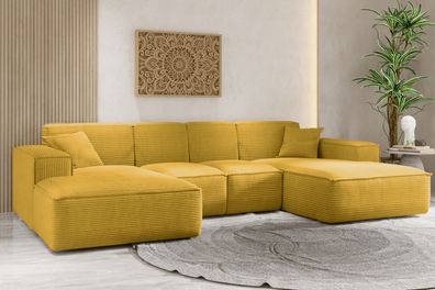Ecksofa, Eckcouch U form, Wohnzimmer Couch Large 342cm SIENA stoff Poso Gelb