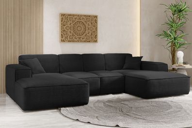 Ecksofa, Eckcouch U form, Wohnzimmer Couch Large 342cm SIENA stoff Poso Schwarz