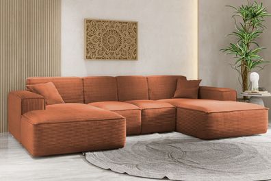 Ecksofa, Eckcouch U form, Wohnzimmer Couch Large 342cm SIENA stoff Poso Kupfer
