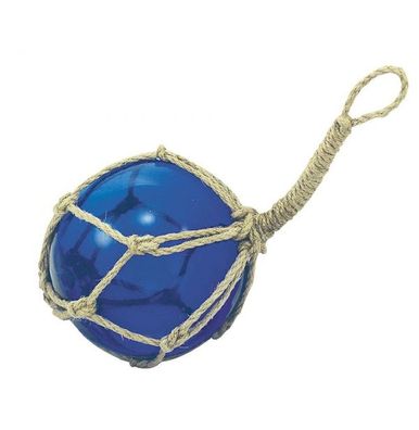 Fischernetz Kugel, Fischerkugel aus Glas im Netz, Blau Ø 10 cm