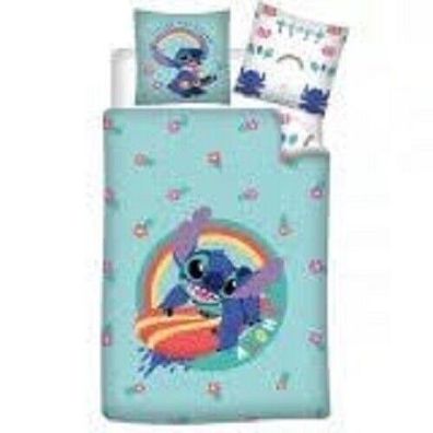Bequeme Lilo und Stitch Cartoon Quilt Duvet Cover Bettwäsche Set Kissenbezug blau