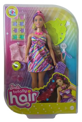 Mattel HCM89 Barbie Totally Hair Star mit rosa, lila und blonden Haaren, Haarsty