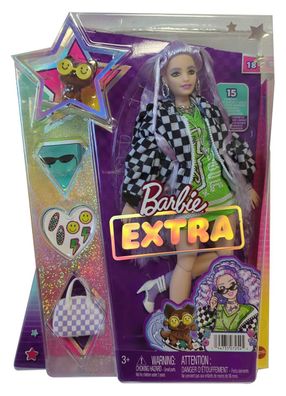 Mattel HHN10 Barbie Extra, Puppe mit coolem Outfitt: grünes Shirt und karierte J