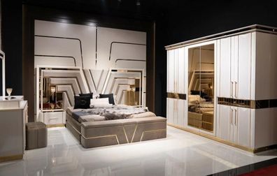 Schlafzimmer Set Bett 2xNachttische Kleiderschrank 7tlg Design Luxus neu