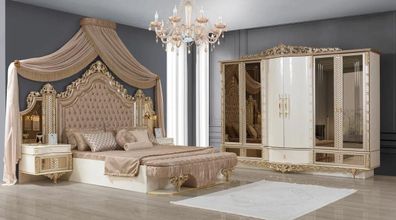 Schlafzimmer Set Bett 2x Nachttische Kleiderschrank Luxus neu 4tlg