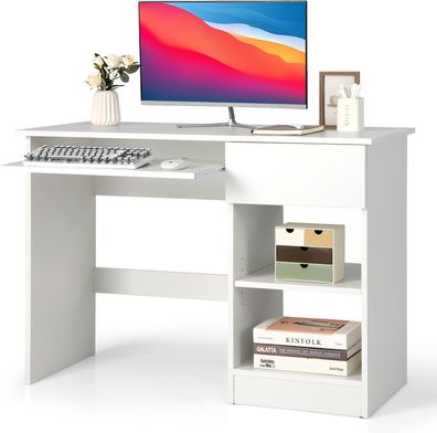Schreibtisch mit Tastaturablage, Schublade und verstellbarem Regal, Computertisch