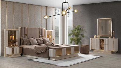 Schlafzimmer Set Bett 2xNachttische Kommode mit Spiegel Design Luxus