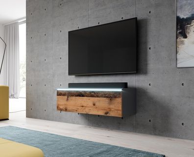 Furnix TV-Kommode BARGO 100 cm mit LED-Beleuchtung Anthrazit-Old style wood