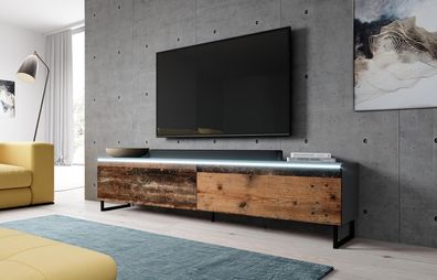 FURNIX Lowboard BARGO 180 TV-Schrank mit Metallfüße OHNE LED Anthrazit-Oldwood