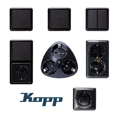 Kopp Standard schwarz Aufputz Schalter Steckdosen Taster