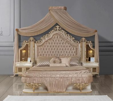 Schlafzimmer Set Bett 2x Nachttische Design Luxus neu 3tlg Beige