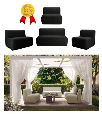 Schwarz Set 1 + 2 + 3 Sitzgarnitur Gartenmöbel Luxus Outdoor Lounge 3-1-1 Sitzgruppe