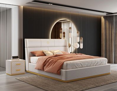 Designer Bett Schlafzimmer Doppelbett Betten Luxus Polster Hotel Neu