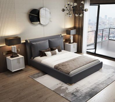 Luxus Bett Betten Modern Doppelbett Grau Bettrahmen Schlafzimmer Neu