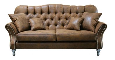 Vintage SET 3 SITZER SESSEL RETRO Landhaus Chesterfield Wildleder LOOK BRAUN !