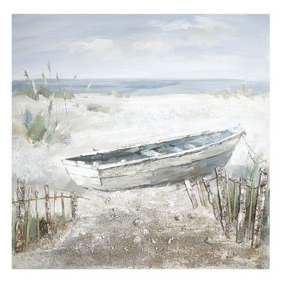 Holz/ Leinen Bild Gemälde "Boot am Strand"