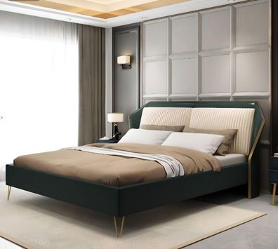 Luxus Textil Bett Doppel Design Schlafzimmer Betten Metall Grün Neu