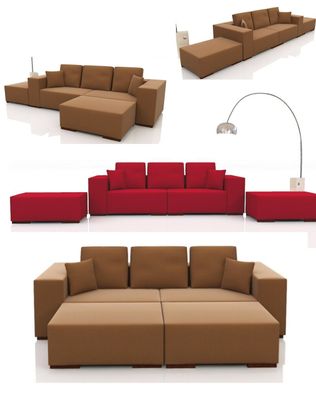 Designer SET: 3-SITZER SOFA + 2 HOCKER Couch Schlafsofa Farben Alcantara LOOK