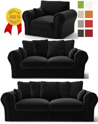 Schwarz 3-2-1 Sofagarnitur SET SESSEL 3 SITZER SOFA Wohnlandschaft Ecksofa