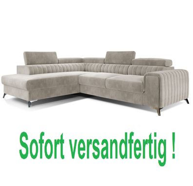 Ecksofa L-Form Schlafsofa Wohnlandschaft Bettkasten Couch Beige SAMT STOFF LINKS