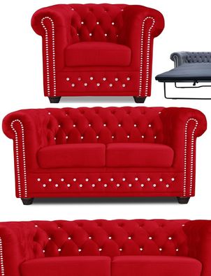 Chesterfield SET Sofa 3 2 Sitzer SESSEL BETT Rot Stoff Büromöbel Garnitur FARBEN