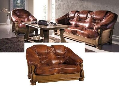 Echtleder COGNAC Classic SET 3 + 2 + 1 SESSEL 3-SITZER SOFA ANTIK