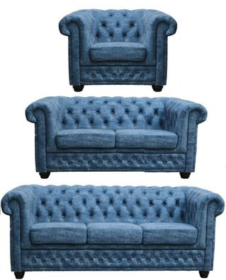 Vintage Chesterfield SET 1 + 2 + 3 "JEANS LOOK" 3 SITZER SOFA SESSEL Schlafsofa !
