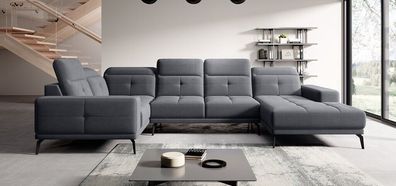 XXL Wohnlandschaft Ecksofa U-Form Couch Kopfstütze Hellgrau Samt Farben Premium
