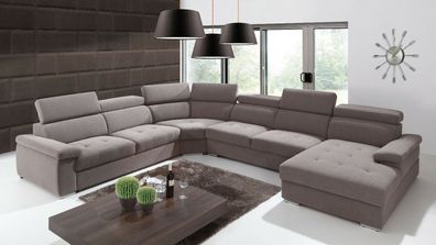 XXL Wohnlandschaft Ecksofa BETT Staurum Kopfstütze Premium FARBEN U-FORM STOFF