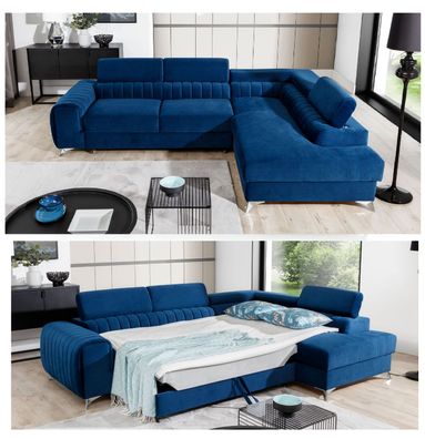 Ecksofa L-Form Schlafsofa Wohnlandschaft Bettkasten Couch Farben Blau Grau NEU