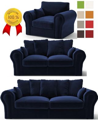 BLAU 1 + 2 + 3 Couchgarnitur SET SESSEL 3 SITZER SOFA Ecksofa Wohnlandschaft HOCKER