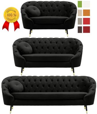 Schwarz SAMT SET 3-2-1 Garnitur SESSEL SITZER Chesterfield Wohnlandschaft 1960