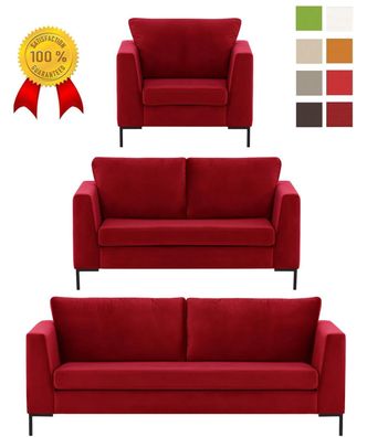 ROT SAMT SET 1 + 2 + 3 SITZER SOFA 3-1-1 Couchgarnitur SESSEL BÜRO "SKANDI DESIGN"